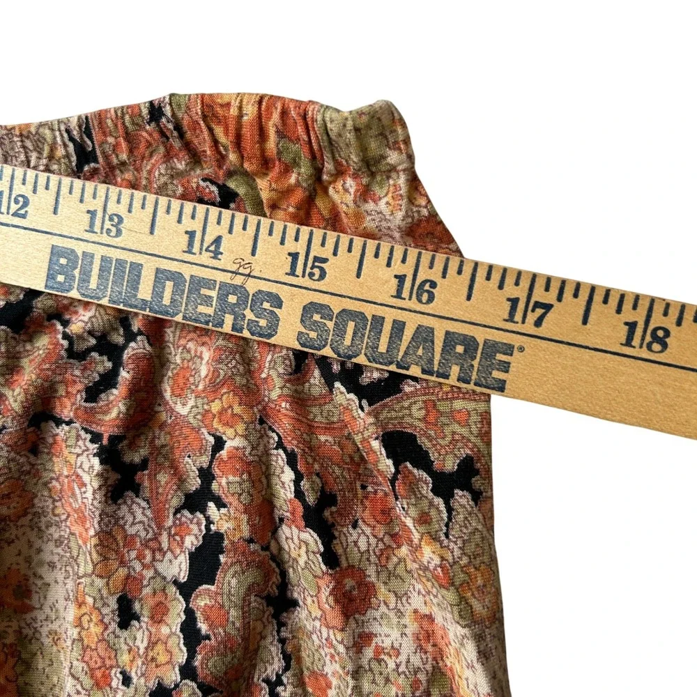 April Cornell Midi Skirt Size M Orange Floral Paisley‎ Boho Elastic Waist